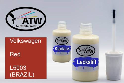 Volkswagen, Red, L5003 (BRAZIL): 20ml Lackstift + 20ml Klarlack - Set, von ATW Autoteile West.